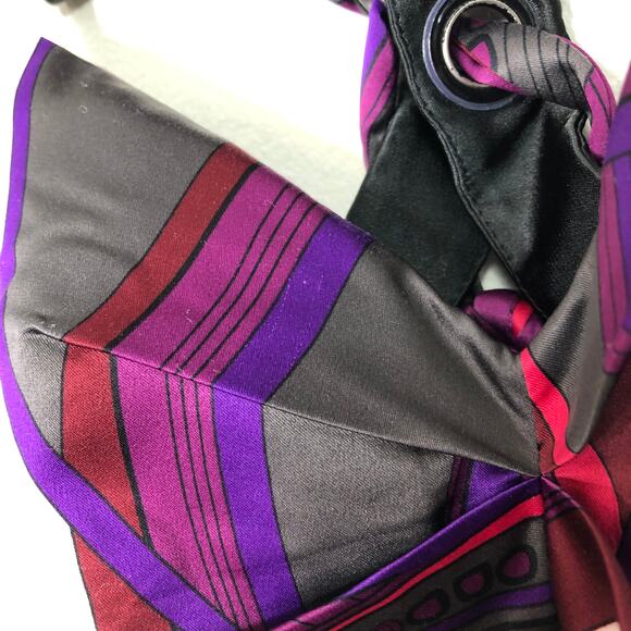 Guess Jeans Bold Pattern Satin Racerback Ribbon Tie Up Back 90's Vintage 3 - Picture 5 of 14